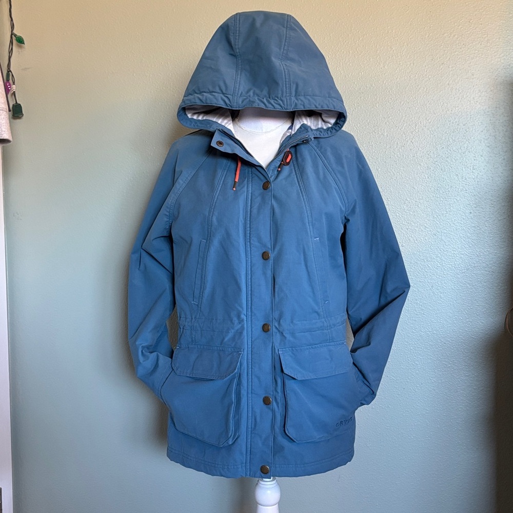 Orvis Utility Coat with Hood Womens Size S  Blue Wind & Water Resistant Thermore
